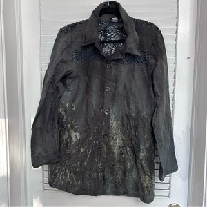 Art of Cloth long sleeve crinkle tie dye lace back women’s tunic button Small